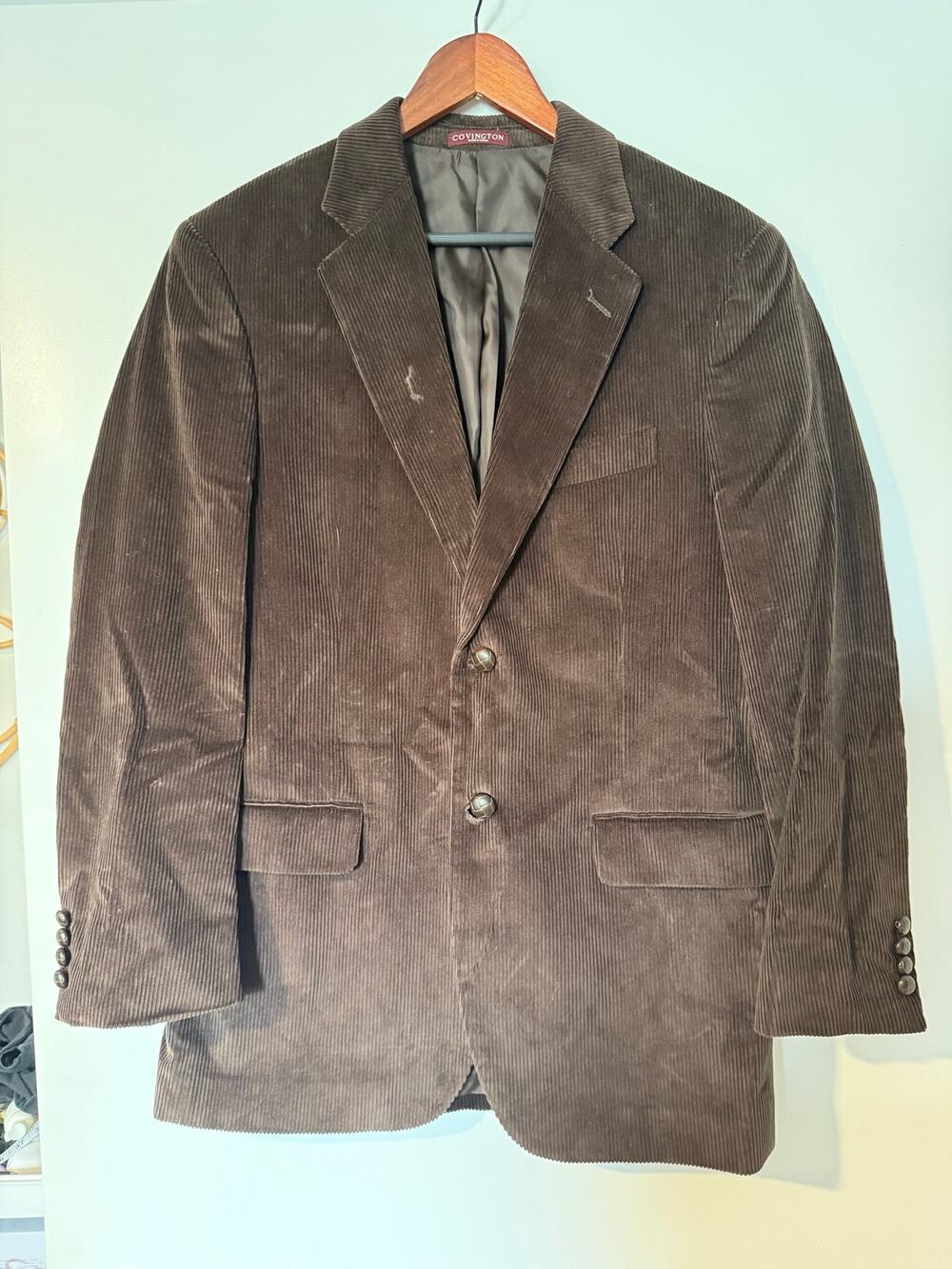 Covington Mens Brown Corduroy Blazer Sport Coat 38R Two Button Lined